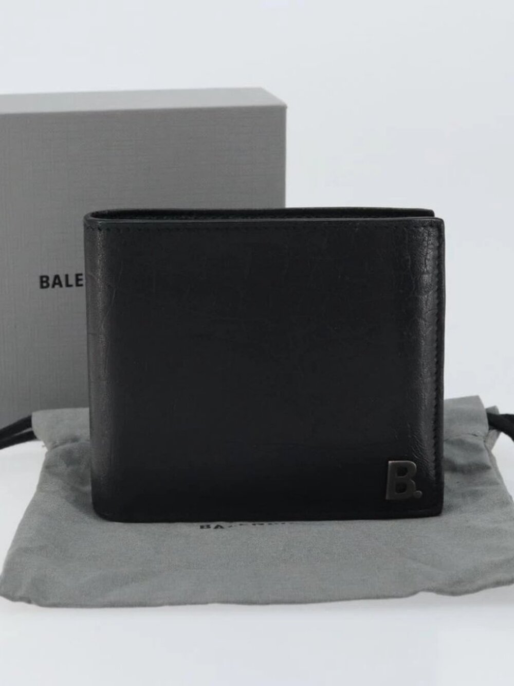 BALENCIAGA Compact Wallet Leather Black Auth